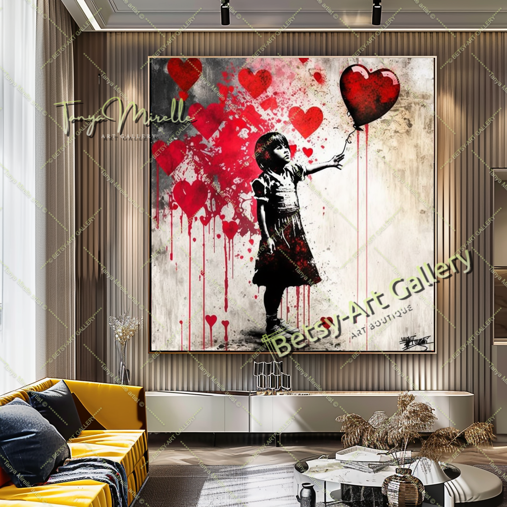 Girl with Red Heart Balloon - Pop Art Print on Canvas, Banksy Art