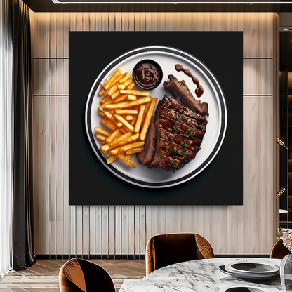 Steak and Fries Wall Art Print {{ shop_name }}Prints canvas print canvas wall art culinary wall decor dining room wall art food photography print giclée prints gourmet food art kitchen wall decor large canvas print large wall art Large Wall Art Decor Living Room Art meat lover gift modern art print modern kitchen decor print on canvas ready to hang canvas restaurant wall art rustic food art steak and fries art steak wall art steakhouse decor stretched canvas art wall art prints