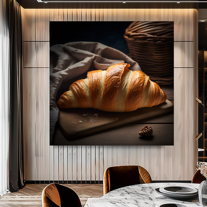 Golden Croissant Wall Art Print {{ shop_name }}Prints bakery art print cafe wall decor canvas print canvas wall art coffee shop decor croissant wall art dining room wall art food photography art french pastry art giclée prints kitchen wall decor large canvas print large wall art Large Wall Art Decor Living Room Art luxury food art modern art print modern kitchen decor print on canvas ready to hang canvas restaurant wall art rustic kitchen art still life photography stretched canvas art wall art prints