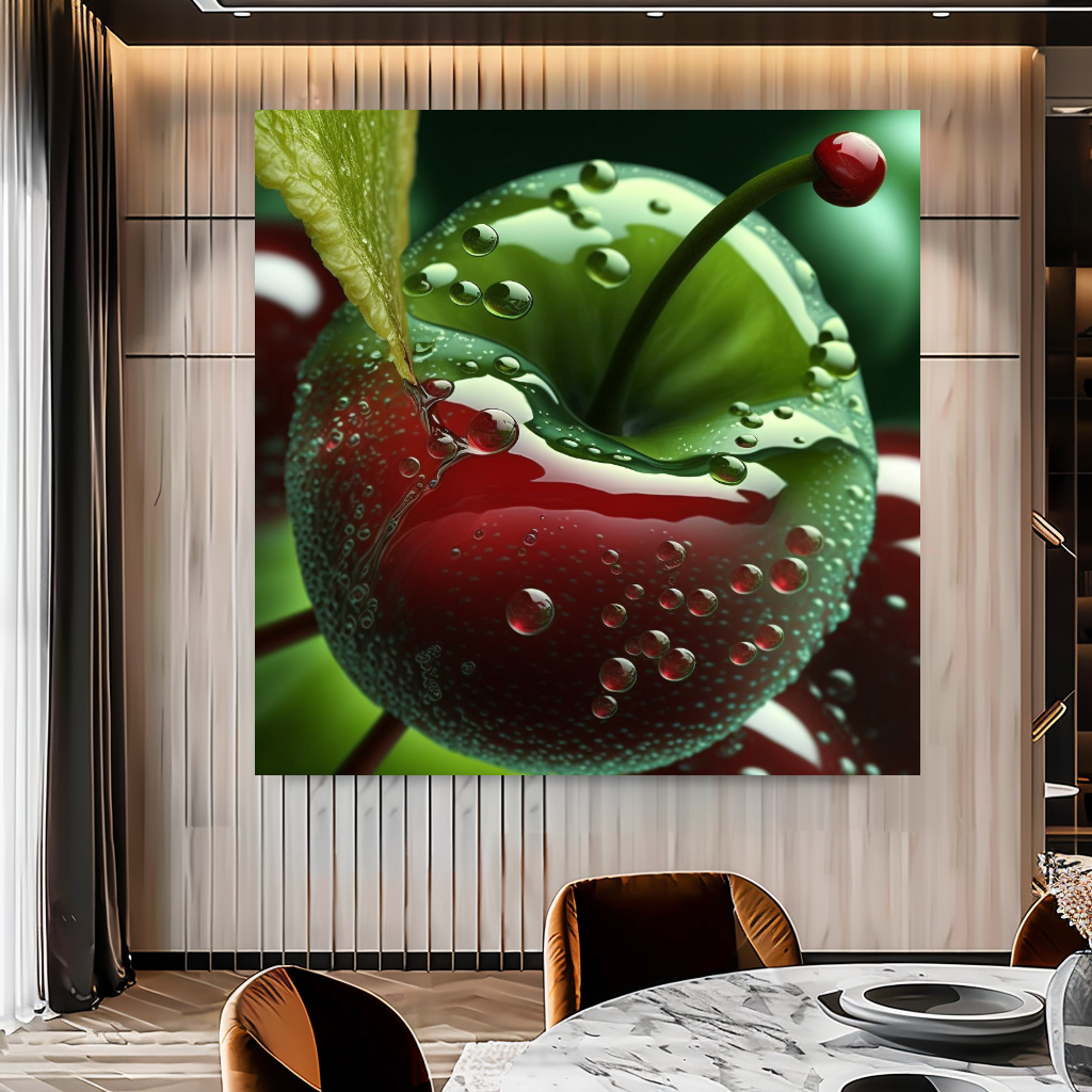 Ripe Juicy Cherries Wall Art Print, Water Splash Food Photography