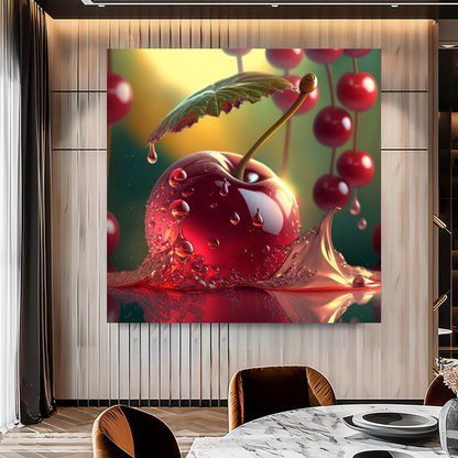 Ripe Juicy Cherries Wall Art Print, Water Splash Food Photography