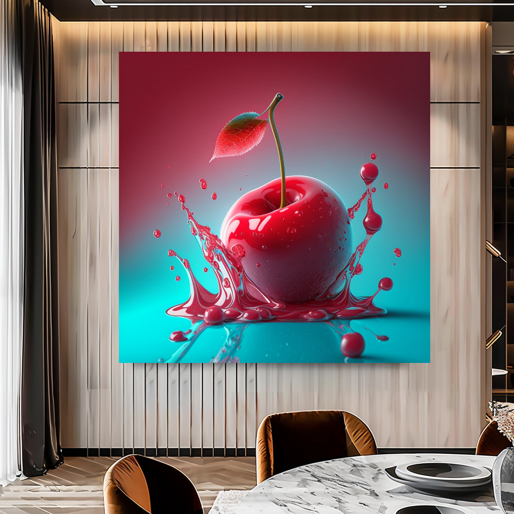 Ripe Juicy Cherries Wall Art Print, Water Splash Food Photography