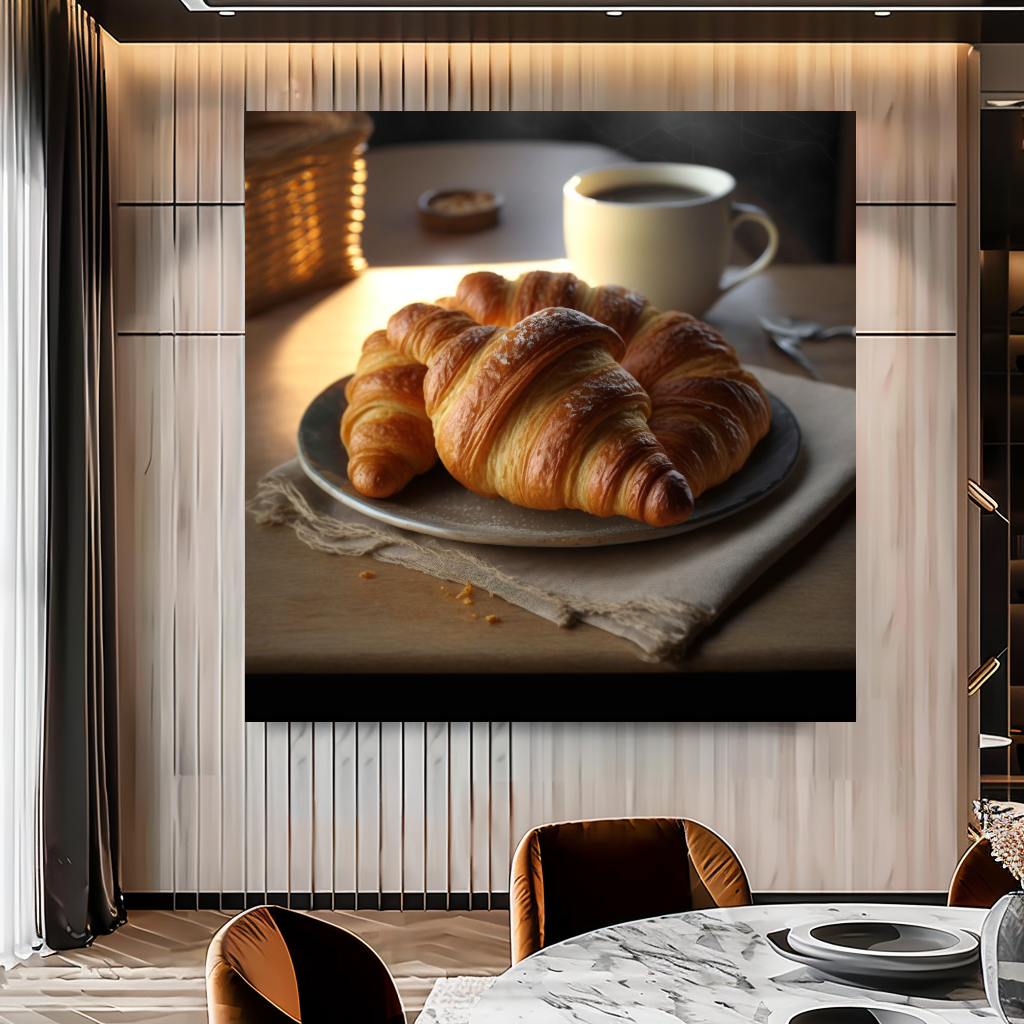 Golden Croissant Canvas Print, French Bakery Food Photography