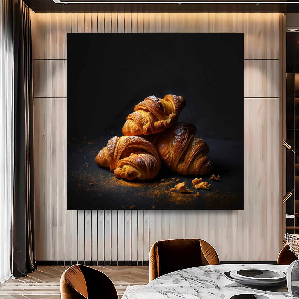 Golden Croissant Canvas Print, French Bakery Food Photography