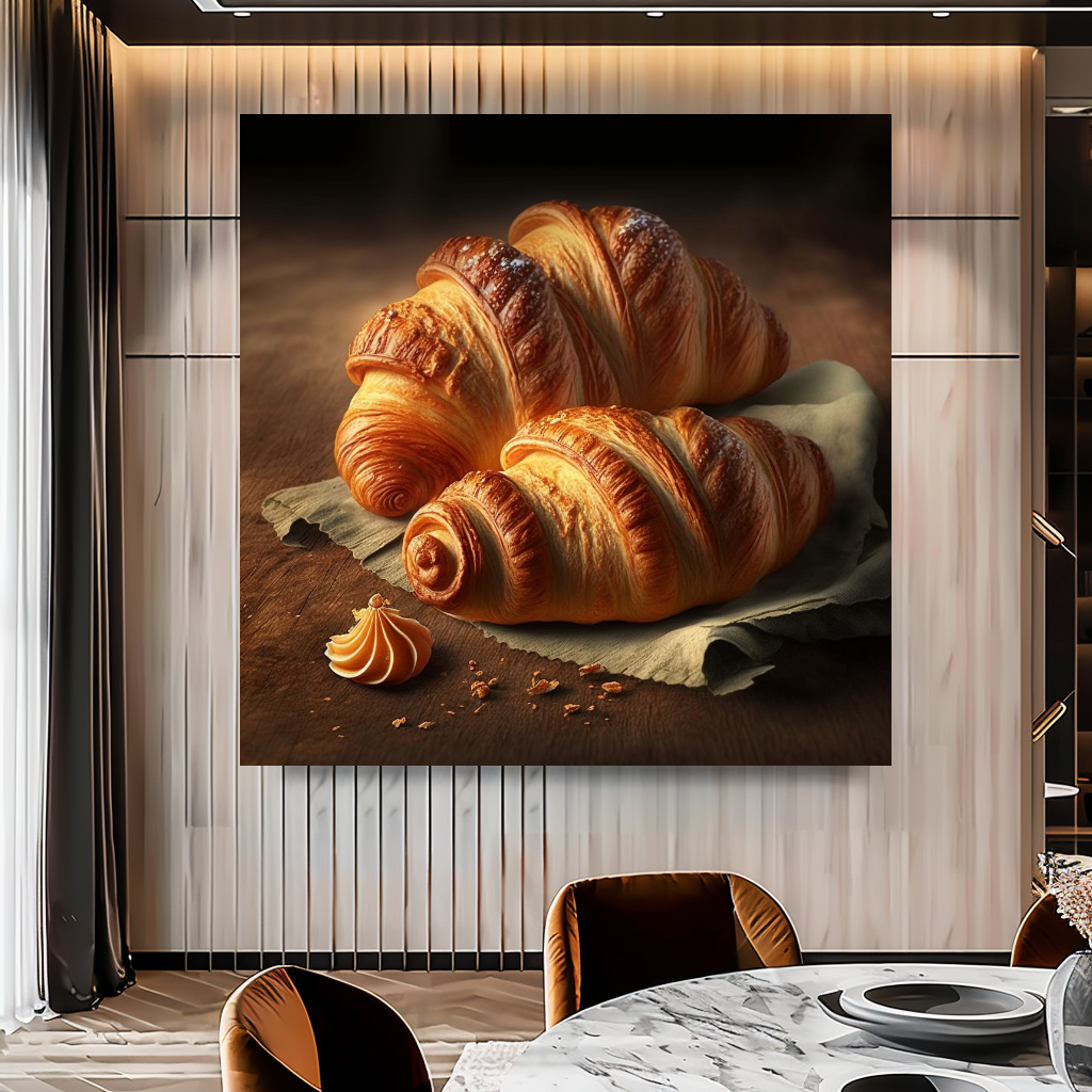 Golden Croissant Canvas Print, French Bakery Food Photography