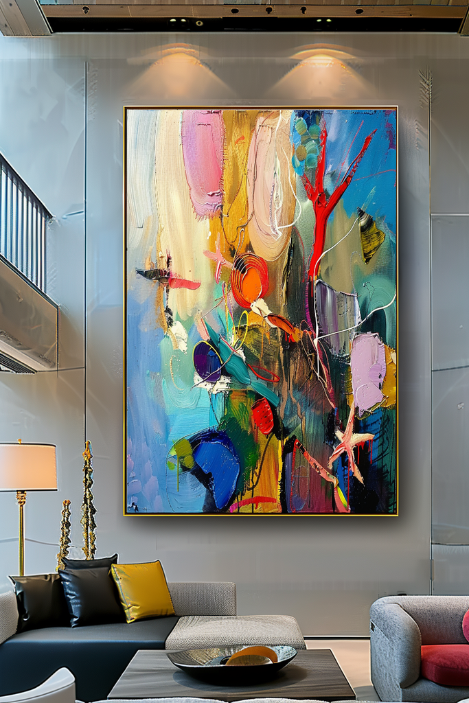 Abstract Underwater World Impasto Oil Painting - Starfish and Coral Coastal Art for Contemporary Spaces – Large – Oil on Canvas – {{ product.title }} canvas artwork by Tanya Mirelle – modern wall decor – original artwork for home, living room, office, or gallery – original artwork by BETSY-ART GALLERY