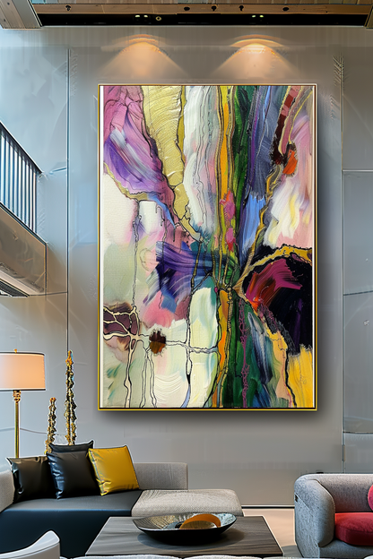 Original Abstract Impasto Oil Painting on Canvas - Vibrant Modern Wall Art for Living room