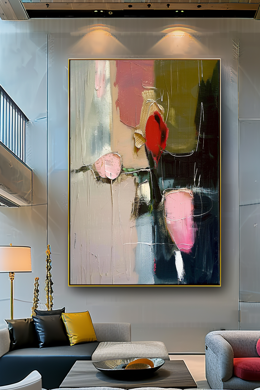 Floral Abstract Impasto Oil Painting on Canvas - Vibrant Modern Wall Art for Living room