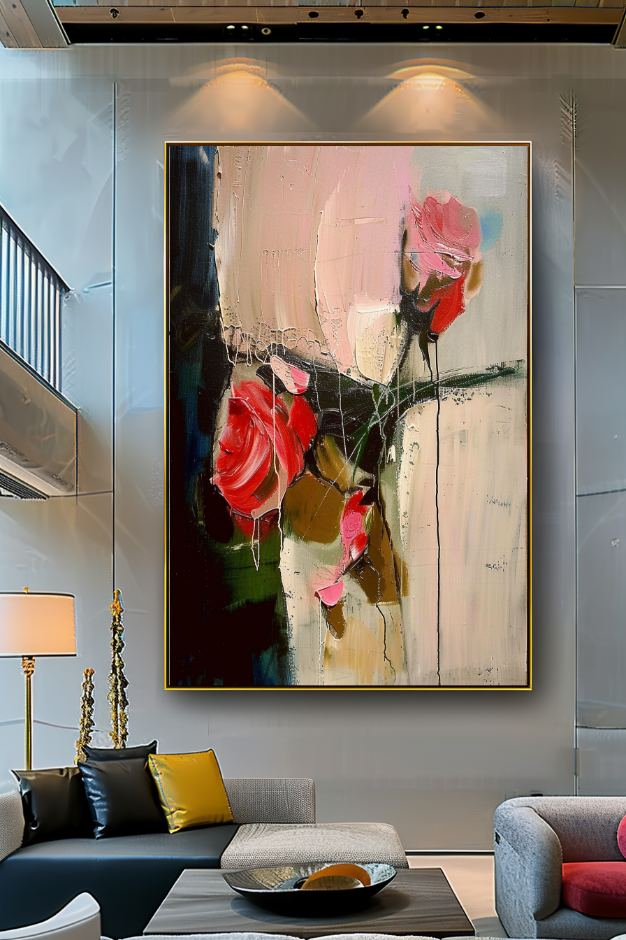 Floral Abstract Impasto Oil Painting on Canvas - Vibrant Modern Wall Art for Living room