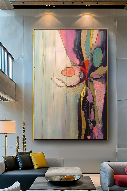 Abstract Impasto Oil Painting on Canvas - Vibrant Modern Wall Art for Living room