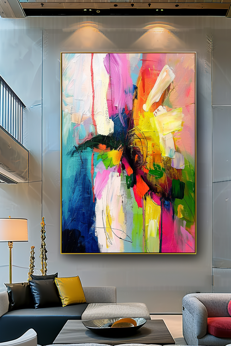 Abstract Impasto Oil Painting on Canvas - Vibrant Modern Wall Art for Living room