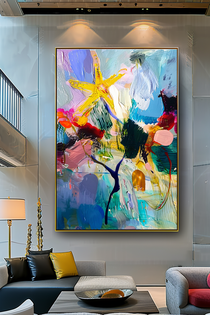 Abstract Ocean-Inspired Impasto Oil Painting - Starfish and Coral Coastal Art for Contemporary Spaces – Large – Oil on Canvas – {{ product.title }} canvas artwork by Tanya Mirelle – modern wall decor – original artwork for home, living room, office, or gallery – original artwork by BETSY-ART GALLERY