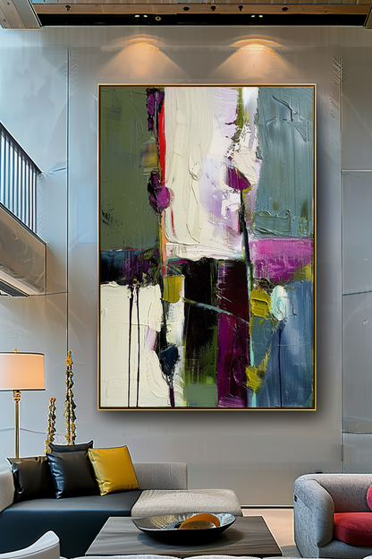 Abstract Floral Impasto Oil Painting on Canvas - Vibrant Modern Wall Art for Living room