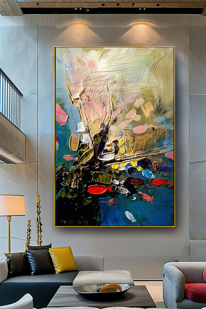 Abstract Red Coral Art, Underwater Impasto Oil Painting on Canvas - Colorful Modern Wall Art for Living room