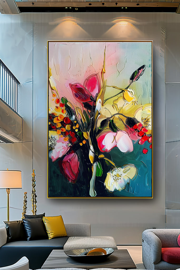 Bold Modern Floral Abstract Art - Impasto Oil Painting on Canvas - Colorful Wall Art – Large – Oil on Canvas – {{ product.title }} canvas artwork by Tanya Mirelle – modern wall decor – original artwork for home, living room, office, or gallery – original artwork by BETSY-ART GALLERY