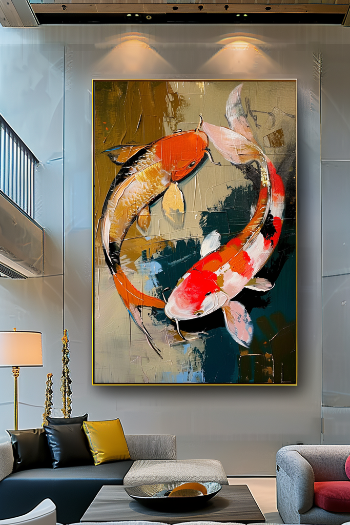 Unique Koi Fish Abstract Art - Modern Impasto Oil Painting on Canvas - Colorful Wall Art – Large – Oil on Canvas – {{ product.title }} canvas artwork by Tanya Mirelle – modern wall decor – original artwork for home, living room, office, or gallery – original artwork by BETSY-ART GALLERY