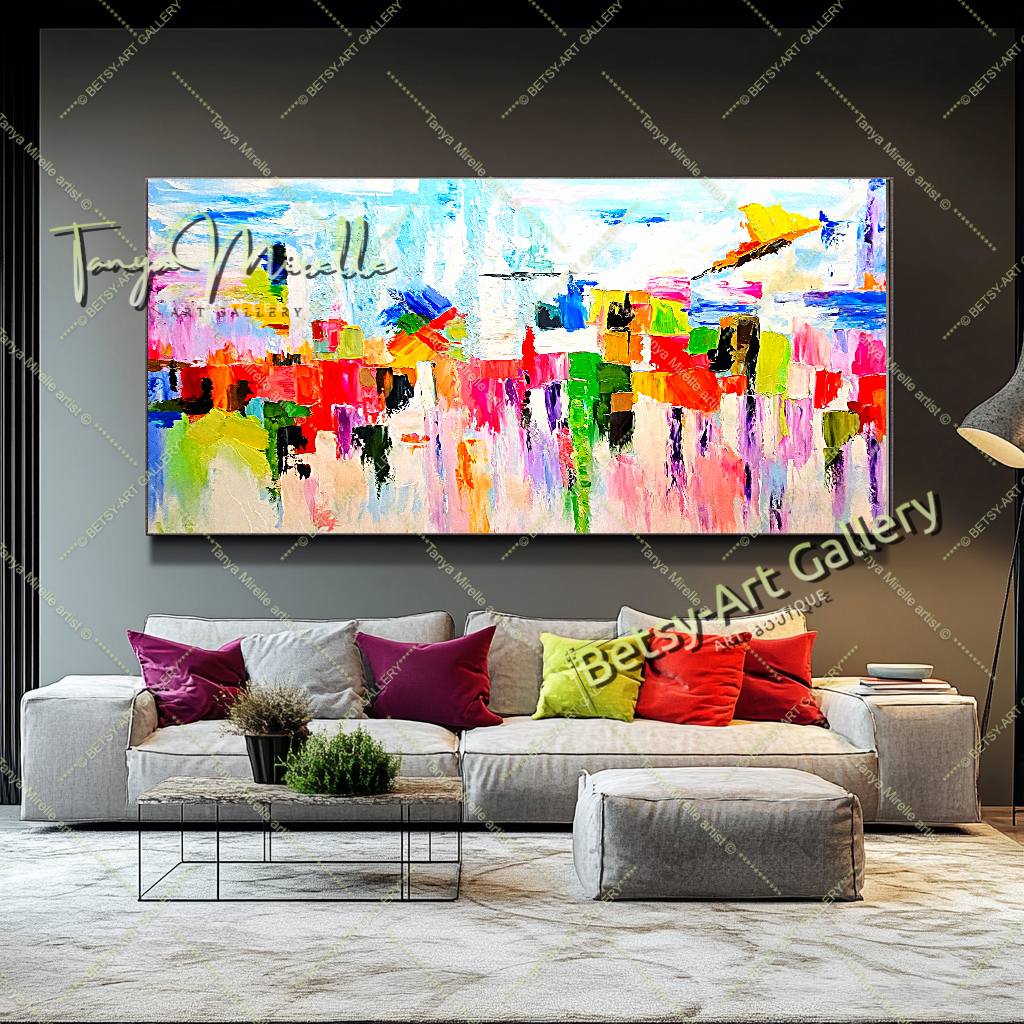 Grands tableaux abstraits pour salon, peinture à l'huile impasto sur toile, art mural moderne, peinture unique