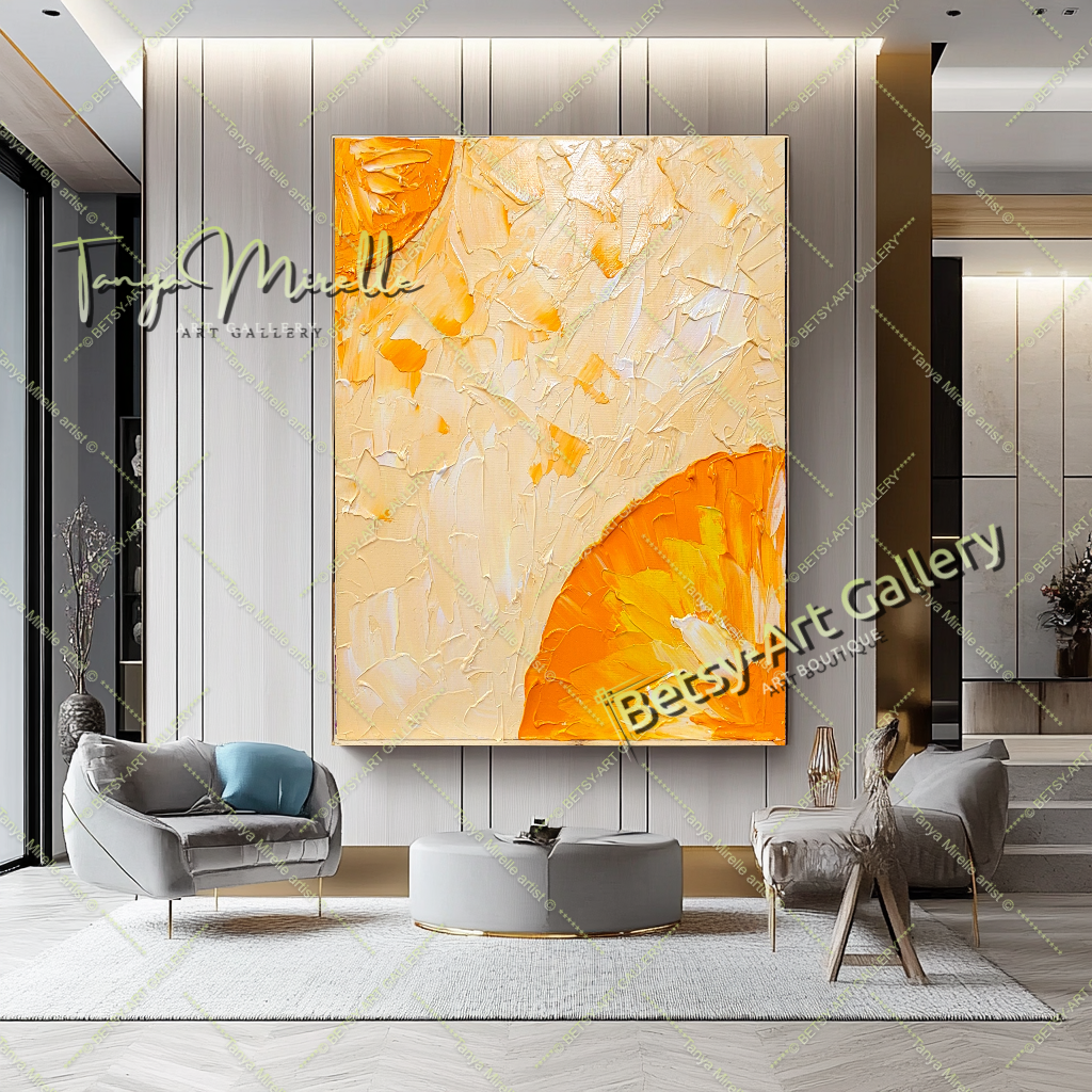 Orange Textured Painting, Minimalist Art, Contemporary Wall Decor