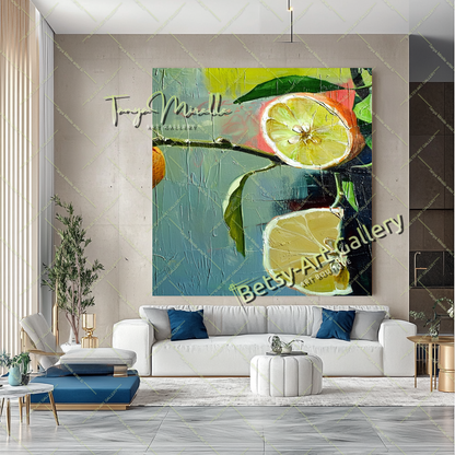 Green Citron Painting – Modern Abstract Fruit Wall Art #133