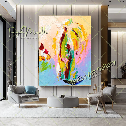 Vibrant Abstract Impasto Oil Painting on Canvas, Handmade Artwork