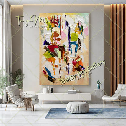 Modern Abstract Painting for Living Room - Colorful Oil Impasto Wall Art on Canvas