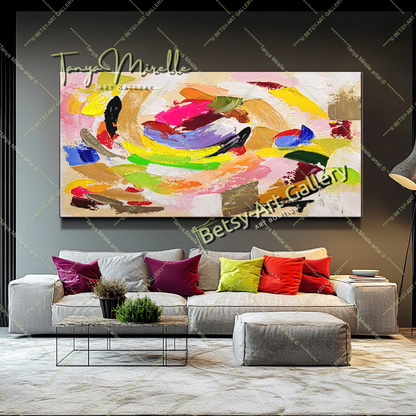GRANDE œuvre d'art abstraite moderne et colorée, peinture à l'huile impasto sur toile, art fait à la main, œuvre d'art originale