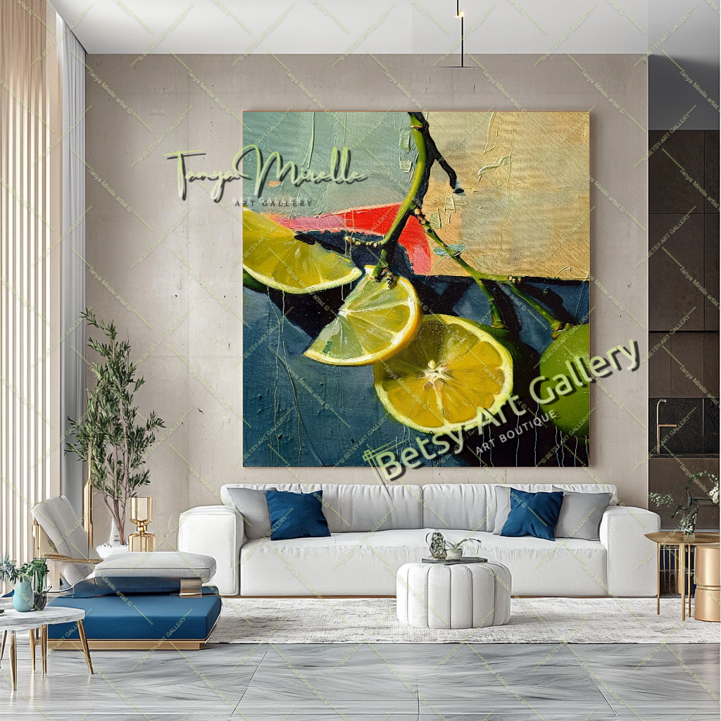 Green Citron Painting – Modern Abstract Fruit Wall Art #133