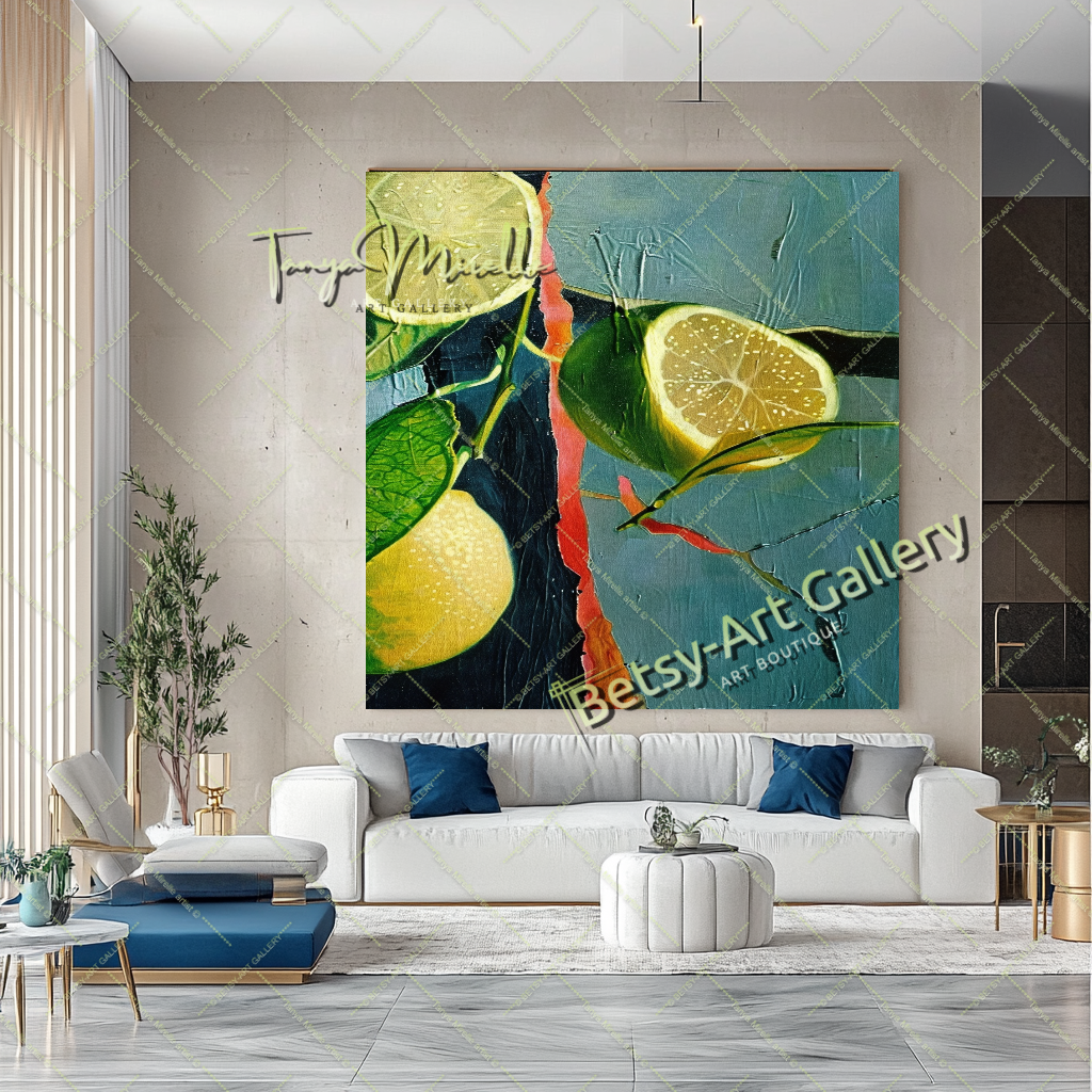 Green Citron Painting – Modern Abstract Fruit Wall Art #133