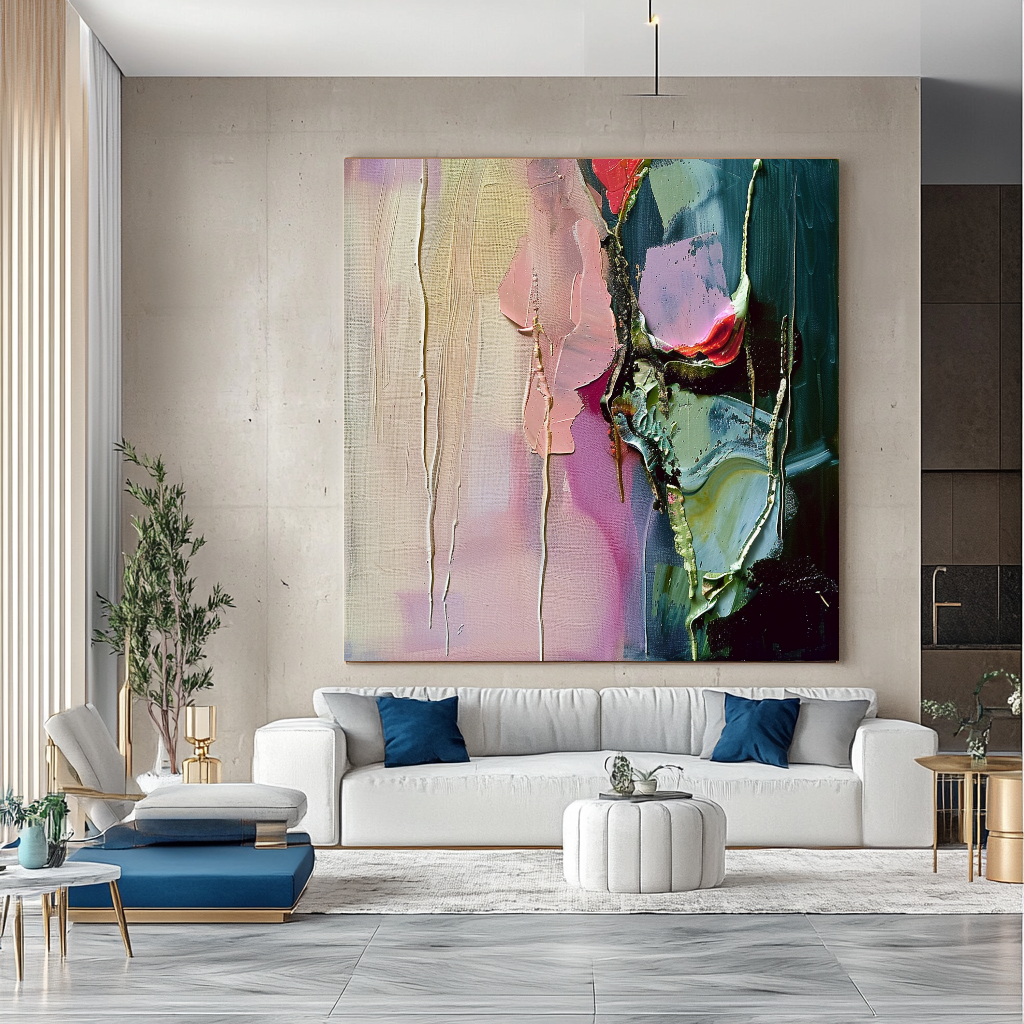 Floral Abstract Impasto Oil Painting on Canvas - Vibrant Modern Wall Art for Living room