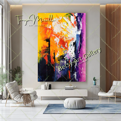 Explosion radieuse - Grande peinture acrylique abstraite moderne sur toile, art mural texturé coloré