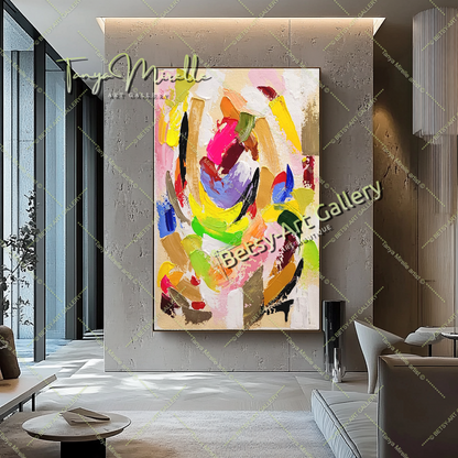 GRANDE œuvre d'art abstraite moderne et colorée, peinture à l'huile impasto sur toile, art fait à la main, œuvre d'art originale