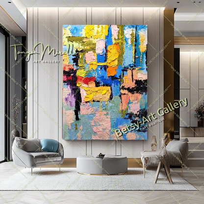 Grandes peintures abstraites pour le salon, peinture à l'huile impasto sur toile, art mural moderne coloré, peinture unique