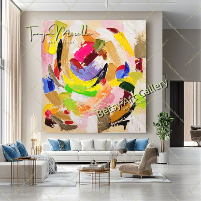 GRANDE œuvre d'art abstraite moderne et colorée, peinture à l'huile impasto sur toile, art fait à la main, œuvre d'art originale