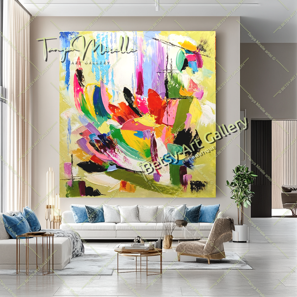 Vibrant Abstract Flower Impasto Oil Painting on Canvas – Large – Oil on Canvas – {{ product.title }} canvas artwork by Tanya Mirelle – modern wall decor – original artwork for home, living room, office, or gallery – original artwork by BETSY-ART GALLERY
