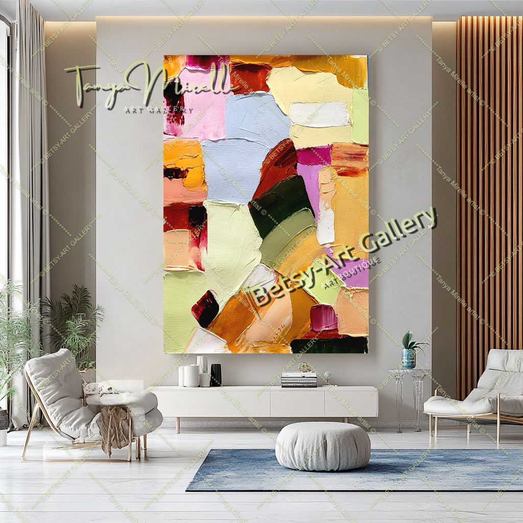Colorful Harmony, Large Modern Abstract Impasto Oil Painting on Canvas