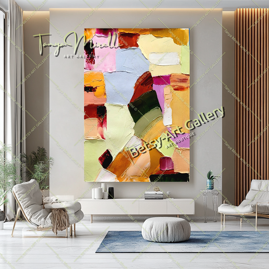 Colorful Harmony, Large Modern Abstract Impasto Oil Painting on Canvas