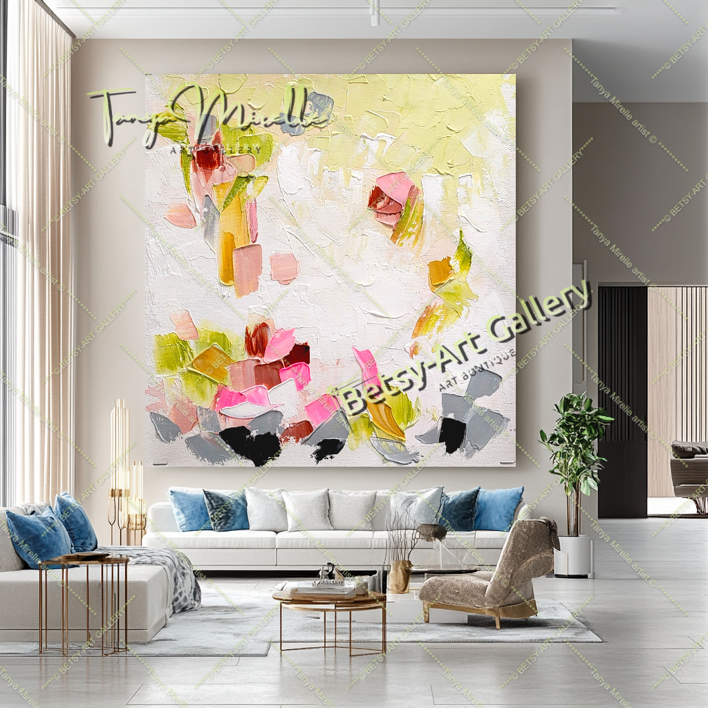 Peinture à l'huile abstraite moderne sur toile, art floral, art unique fait à la main pour le salon