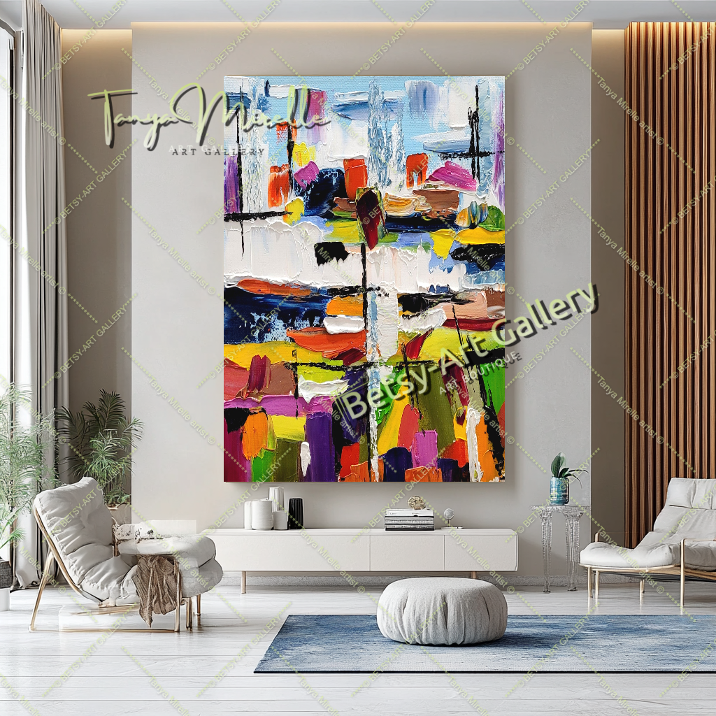 Urban Kaleidoscope - Modern Abstract Impasto Oil Painting on Canvas