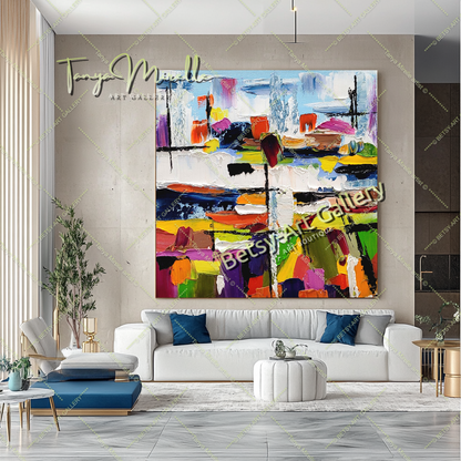 Urban Kaleidoscope - Modern Abstract Impasto Oil Painting on Canvas