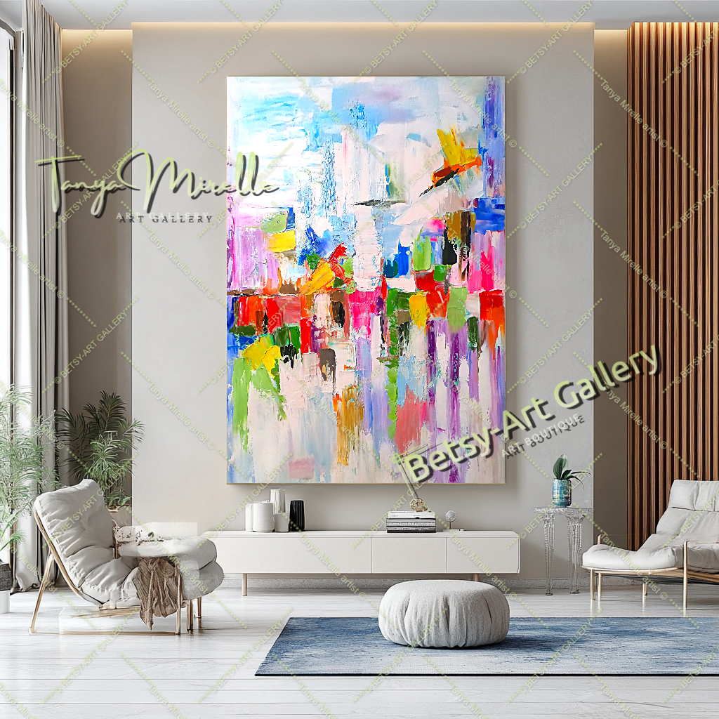 Grands tableaux abstraits pour salon, peinture à l'huile impasto sur toile, art mural moderne, peinture unique