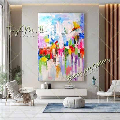 Grands tableaux abstraits pour salon, peinture à l'huile impasto sur toile, art mural moderne, peinture unique