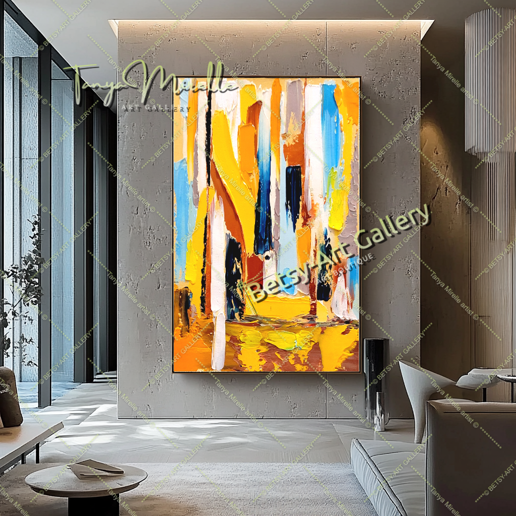 Golden Horizon - Modern Abstract Impasto Oil Painting on Canvas