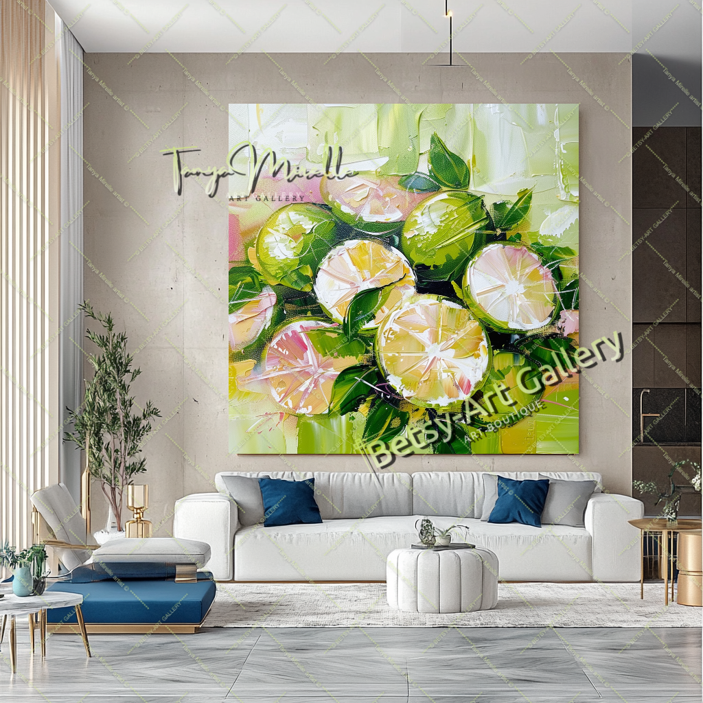 Citron Impasto Painting – Modern Abstract Fruit Wall Art #134