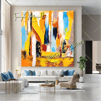 Golden Horizon - Modern Abstract Impasto Oil Painting on Canvas
