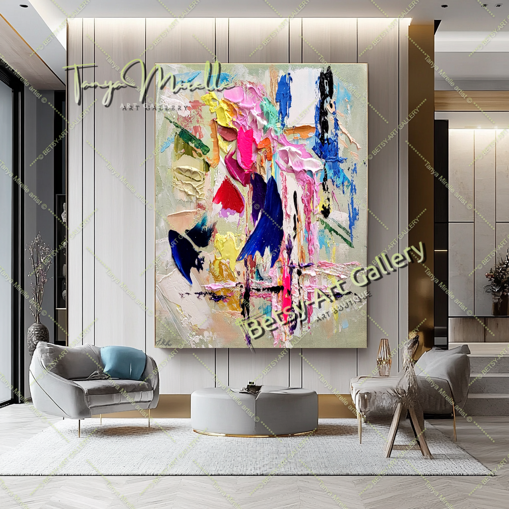Large Modern Abstract Impasto Oil Painting for Living room – Large – Oil on Canvas – {{ product.title }} canvas artwork by Tanya Mirelle – modern wall decor – original artwork for home, living room, office, or gallery – original artwork by BETSY-ART GALLERY