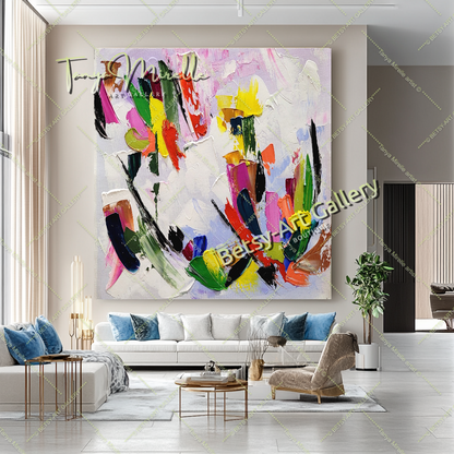 Peinture à l'huile abstraite moderne sur toile, art mural texturé coloré pour le salon