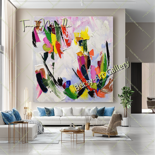 Peinture à l'huile abstraite moderne sur toile, art mural texturé coloré pour le salon