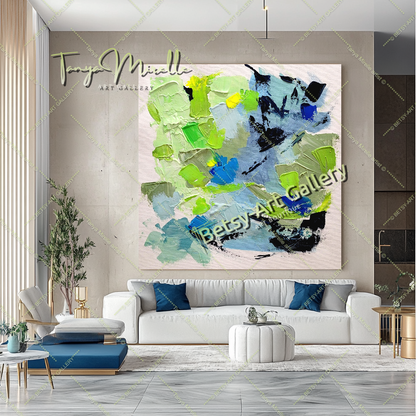 Large Green Abstract Textured Paintings for living room