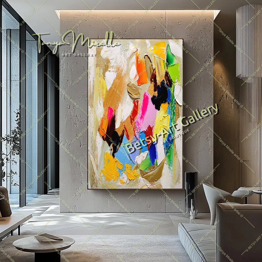 Colorful Contemporary Abstract Impasto Painting for Living room