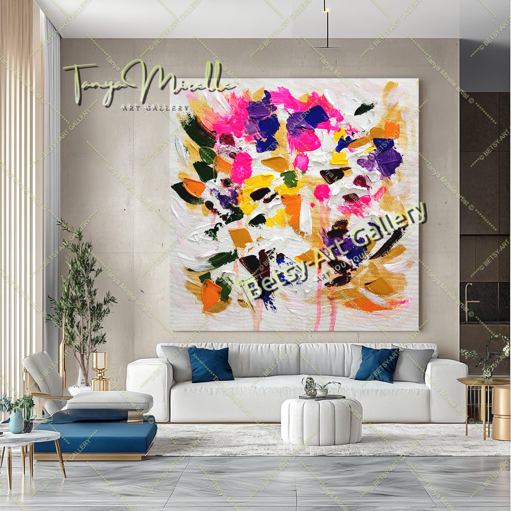 Blooming Radiance - Large Modern Abstract Impasto Oil Painting on Canvas